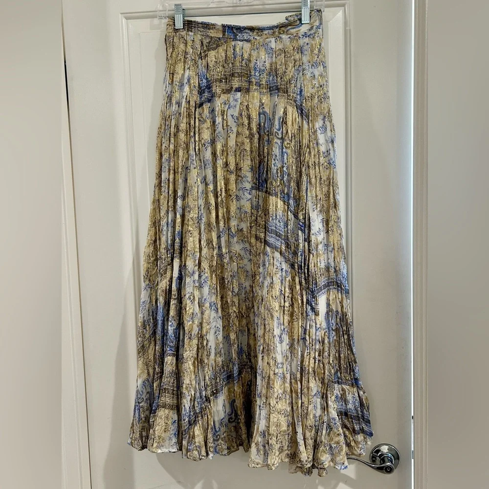 Soft Surroundings Blue and Gold Maxi Skirt. NWOT